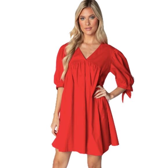 NWT S'edge Firework Red Louisa V Neck Elbow Sleeve Dress Womens Medium - Picture 2 of 6